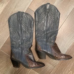 Vinatge Acme Cowboy Boots Grey Leather & Snake Skin - Size 6